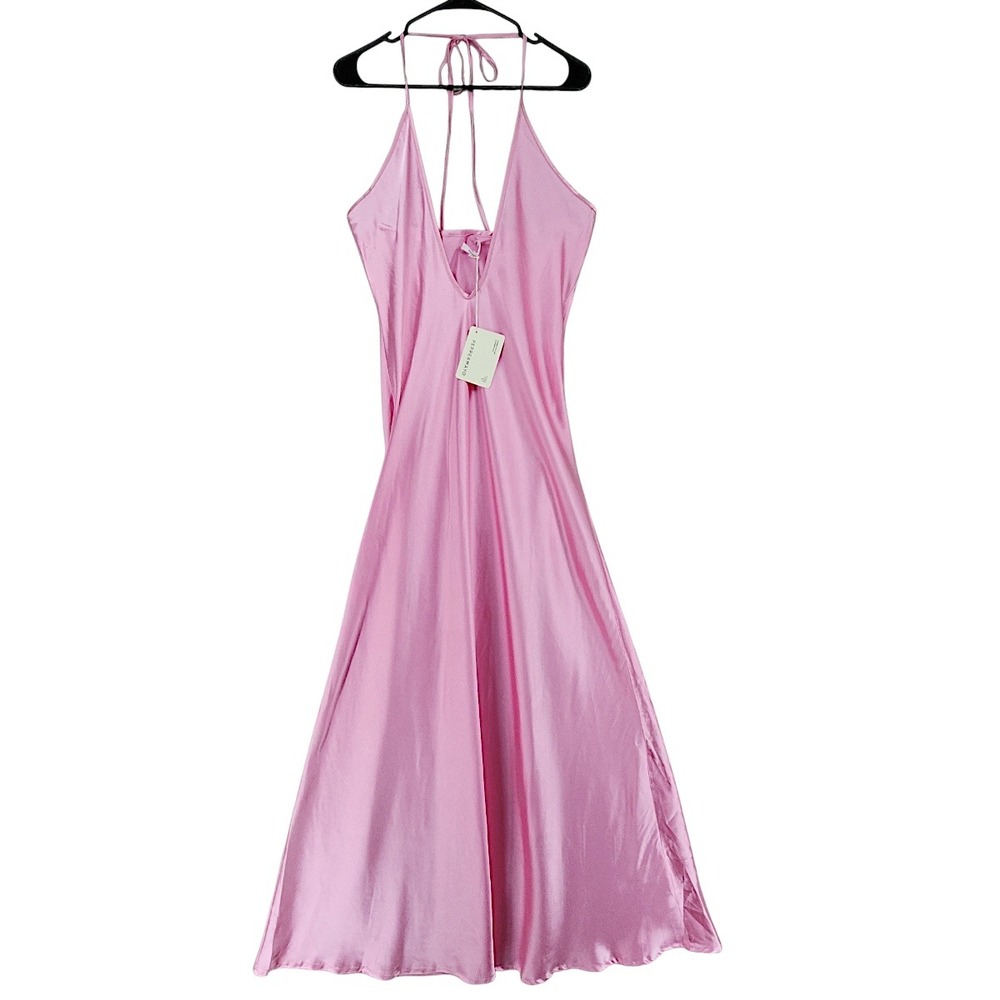 Peppermayo Maxi Slip Dress 8 Noir Symphony Pink Halter Satin Backless Formal NEW - Picture 2 of 13